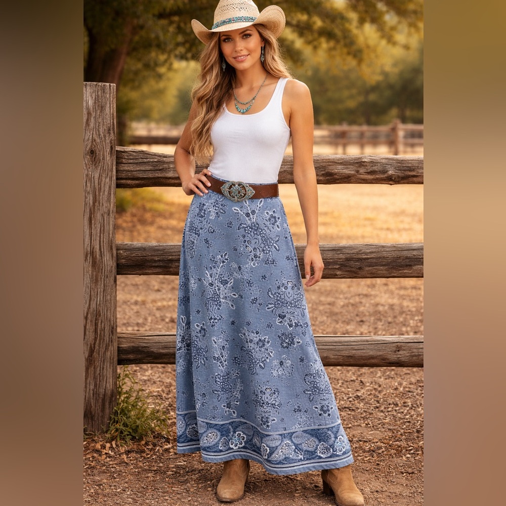 Coldwater Creek Blue Floral Maxi Skirt